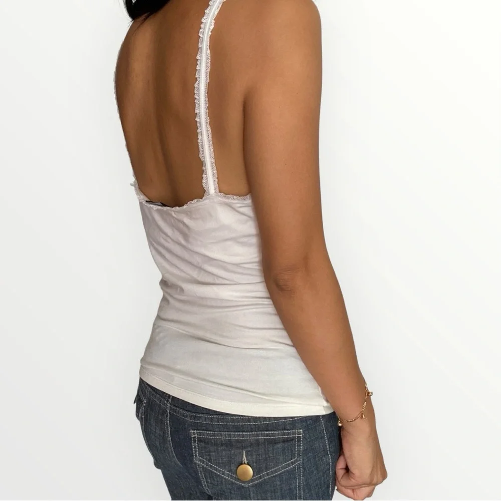 Costa Blanca Vintage Y2K White Lace Trim Camisole Tank Top Size L - Picture 4 of 6